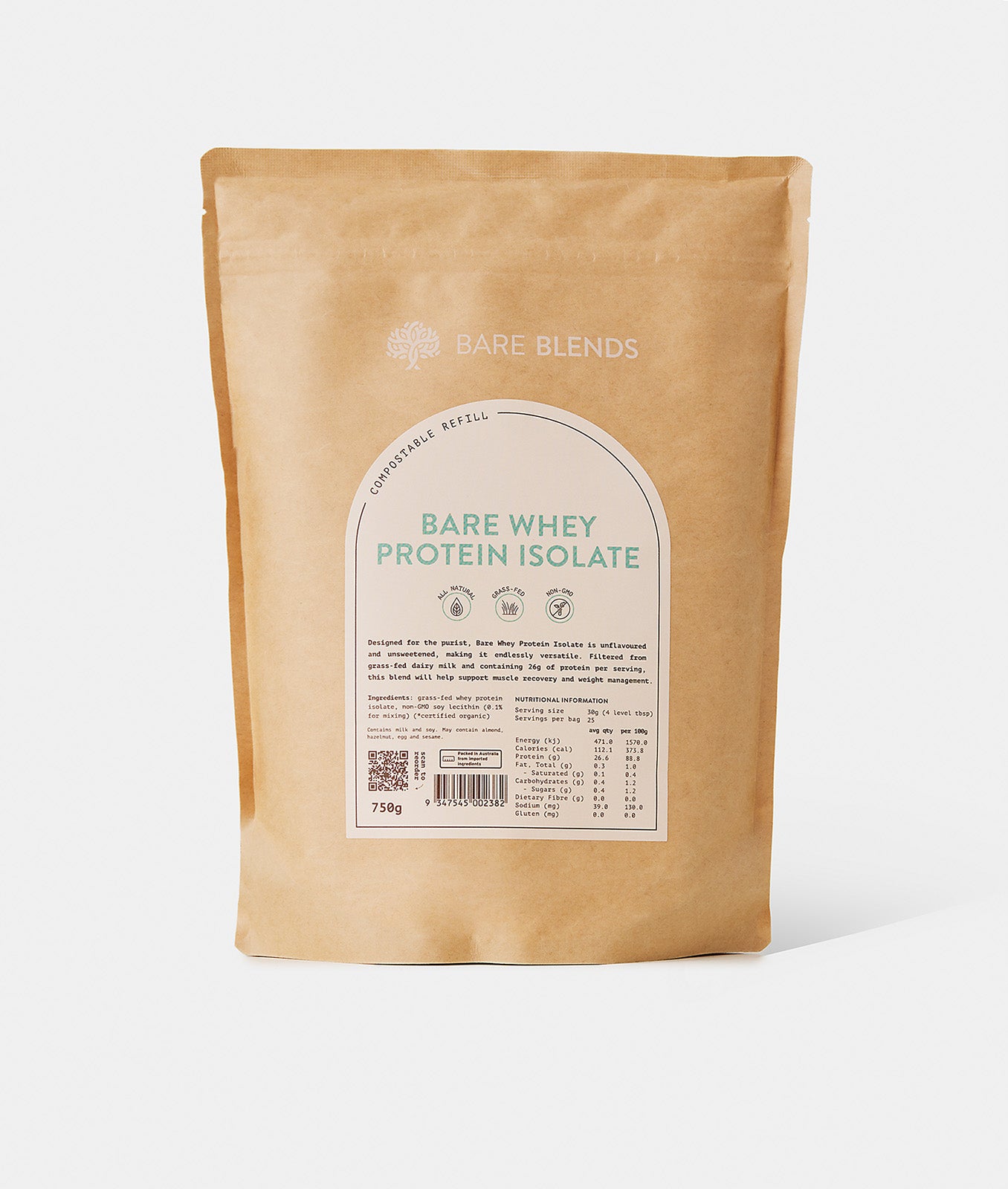 Isolate Part NZ Whey Protein Isolate (WPI) Unflavoured and Unsweetened 750g by Bare ...